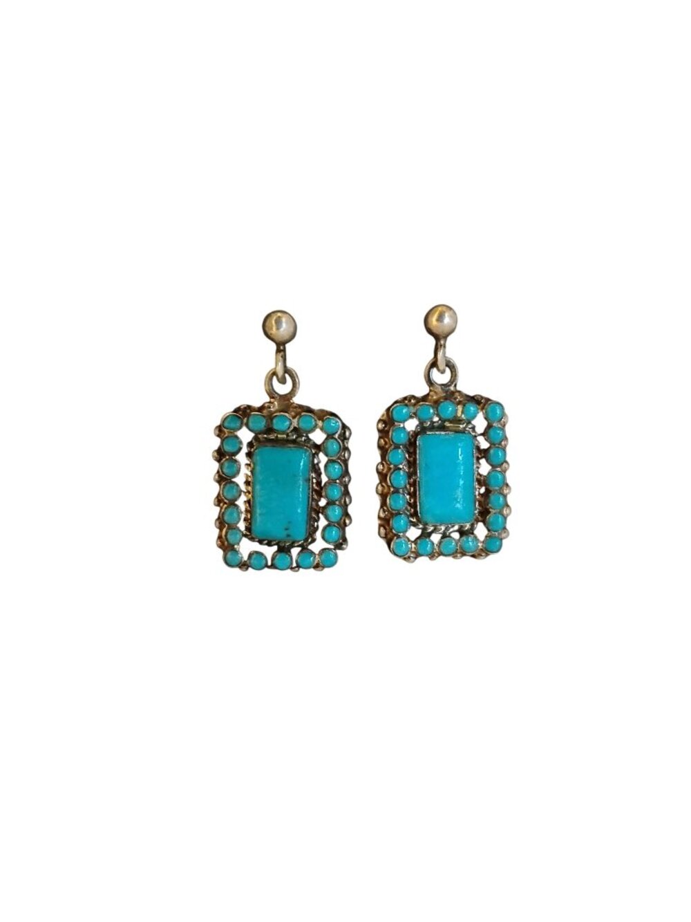 Sterling Silver Rectangular Earrings With Enameled Turquoise